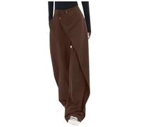KBOPLEMQ Pantaloni da donna eleganti, a vita alta, per il tempo libero, casual, estivi, per ufficio, lavoro, estate, business, feste, con bottone irregolare, caffè, L