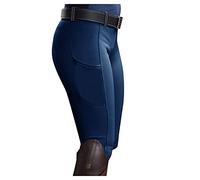 KBOPLEMQ Pantaloni da equitazione da donna e ragazza, con inserti sul ginocchio e tasca interna, pantaloni elastici per equitazione, ciclismo, Blu, S