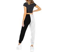 KBOPLEMQ Pantaloni da jogging da donna in cotone, pantaloni lunghi per il tempo libero, con blocco colorato, comodi pantaloni a vita alta, con coulisse, casual, O nero., L