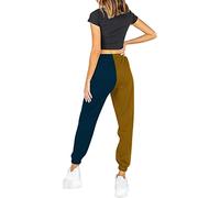 KBOPLEMQ Pantaloni da jogging da donna in cotone, pantaloni lunghi per il tempo libero, con blocco colorato, comodi pantaloni a vita alta, con coulisse, casual, O blu marino, L