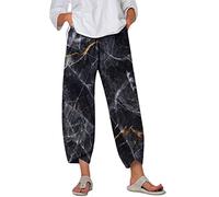 KBOPLEMQ Pantaloni estivi da donna, in cotone e lino, per il tempo libero, in lino, con stampa a fiori, leggeri e ariosi, P nero., XL