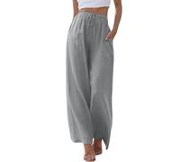 KBOPLEMQ Pantaloni estivi da donna in lino, 7/8, casual, in cotone, leggeri, leggeri, casual, in lino, per il tempo libero, Palazzo, a vita alta, con coulisse e tasche, O Grey1, XXXL