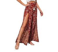 KBOPLEMQ Pantaloni estivi da donna in lino, 7/8, con gamba larga, pantaloni da yoga con spacco laterale, pantaloni hawaiani, hippie lunghi, leggeri, traspiranti, tinta unita, O rosso., S