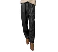 KBOPLEMQ Pantaloni in pelle da donna Baggy Y2K, larghi, a vita alta, in similpelle PU, effetto pelle, per il tempo libero, O nero., XXL