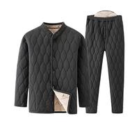 KBOPLEMQ Pigiama invernale da uomo, 2 pezzi, ispessito, caldo, con strato intermedio, spesso, caldo, invernale, in pile, foderato, tuta termica in pile e pantaloni da jogging, O nero., XXL