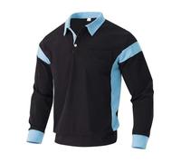 KBOPLEMQ Polo da uomo a maniche lunghe con bottone down, classica, con collo a contrasto, stile top alla moda, verticale, a righe, per l'uso quotidiano, golf, sport e incontri casuali, O nero., XXXL