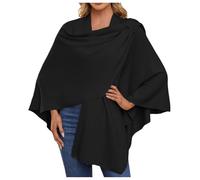 KBOPLEMQ Poncho da donna invernale a maglia, caldo, sciarpa autunnale, antivento, giacca aperta sul davanti, cardigan per feste, grandi e spesse, coperta invernale elegante, tinta unita, O nero.,