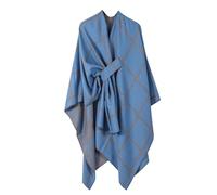 KBOPLEMQ Poncho da donna, oversize, caldo, sciarpa in cashmere, stile retrò, stile bohémien, mantello messicano, poncho di lana invernale, hippie, O blu scuro, Taglia unica