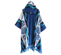 KBOPLEMQ Poncho, sciarpa da donna, invernale, calda, a maglia, vintage, con motivo etnico, con cappuccio, con cappuccio, elegante, grande cappotto, cardigan a maglia, O blu., Taglia unica