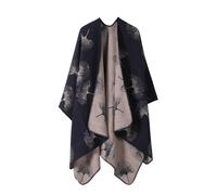 KBOPLEMQ Poncho, sciarpa invernale da donna, cardigan con motivo Ginkgo biloba, oversize, stile retrò, cardigan, poncho in lana messicano, hippie giacca, elegante poncho da donna, mantello caldo in