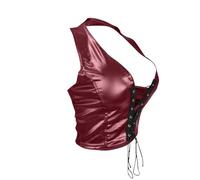 KBOPLEMQ Punk - Corsetto da donna con lacci sul davanti, in ecopelle, senza maniche, con scollo a V, camisole, basic, in pelle PU, bustino per rave party club, O vino, S