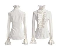 KBOPLEMQ Renaissance Camicetta da donna vintage con fiocco, colletto alto con volant, camicia vittoriana, camicia a maniche lunghe, colore bianco, nero, a maniche lunghe, O bianco., S