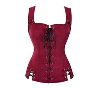 KBOPLEMQ Renaissance - Gilet da donna da pirata, corsetto medievale, costume gotico, steampunk, cosplay, top con lacci, corsette, reggicalze vittoriane, vintage, rinascimentale, Halloween, O rosso., S