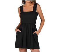 KBOPLEMQ Salopette da donna corta, pantaloncini estivi, eleganti, senza maniche, salopette, da donna, classico, casual, corto, spaghetti, pantaloni da lavoro, pantaloncini con tasca, Nero , XL