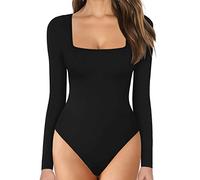 KBOPLEMQ Shapewear Body da donna a maniche lunghe, bodysuit, top sexy per donna, body aderente, top eleganti a maniche lunghe per donna, body con scollatura quadrata, A nero, XXL