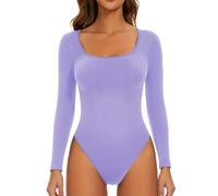 KBOPLEMQ Shapewear - Body da donna a maniche lunghe, sexy, elegante, a maniche lunghe, con scollo quadrato, body da donna sottile, Lilla, L
