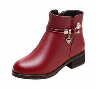 KBOPLEMQ Stivaletti corti da donna, foderati in pile, con | Stivali invernali in pelle, impermeabili, con chiusura lampo, stile retrò, eleganti