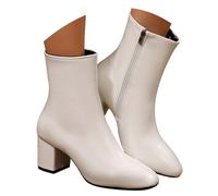 KBOPLEMQ Stivaletti da donna Chelsea Boots Stivali di gomma Mezzo Alto Scarpe invernali Comodi Stivaletti in pelle scamosciata Tacco Classico Cerniera Sneakers, O bianco., 36 EU