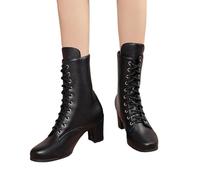 KBOPLEMQ Stivaletti da donna con tacco alto e plateau, piattaforma Chunky a blocco, punta rotonda, con lacci, chiusura lampo, alla moda, O nero., 39