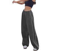 KBOPLEMQ Track Pants Y2k Pantaloni da paracadutismo da donna, pantaloni da paracadutismo Y2K a gamba larga, a vita bassa, pantaloni lunghi con tasche con coulisse, grigio., M