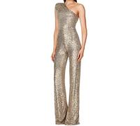 KBOPLEMQ Tuta da Donna Con Scollo a V, Lunga Con Paillettes, Elegante per Discoteca, Feste e Cocktail - Luccicante, Gold, S
