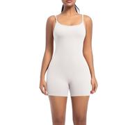 KBOPLEMQ Tuta da donna, corta, aderente, per yoga, body sexy, body con spaghetti, tutina per attività all'aperto, fitness, allenamento, sport, tutina, O bianco., S
