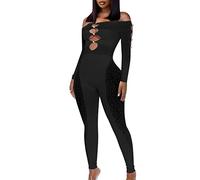 KBOPLEMQ Tuta intera a maniche lunghe da donna con stampa leopardata sexy, jumpsuit a rete estivo casual, tuta intera a spalla scoperta, jumpsuit lungo con leggings, bodysuit