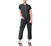 KBOPLEMQ Tuta lunga da donna, casual, a maniche corte, con scollo a V, con chiusura lampo, estiva, casual, elegante, per le vacanze, per la casa, a vita alta, tuta intera, Nero , M