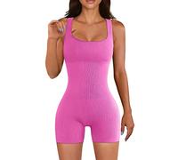 KBOPLEMQ Tuta sportiva da donna, corta, aderente, per yoga, a maniche lunghe, tutina sportiva, tuta intera, Colore: rosa., XL