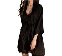 KBOPLEMQ Vestaglia da donna con camicia da notte, in due pezzi, raso, sexy, set di biancheria da notte in seta, accappatoio corto, con cintura, babydoll, camicia da notte, 2 pezzi, set di pigiama