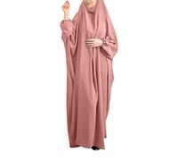 KBOPLEMQ Vestiti musulmani Donne Vestiti Abito Musulmano Allentato Con Turbante Cardigan Maniche Pipistrello Robe turca con Cappuccio Islamico Ramadan Abito da preghiera per le donne, O rosa., Taglia