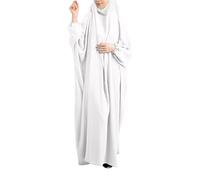 KBOPLEMQ Vestiti musulmani Donne Vestiti Abito Musulmano Allentato Con Turbante Cardigan Maniche Pipistrello Robe turca con Cappuccio Islamico Ramadan Abito da preghiera per le donne, O bianco.,