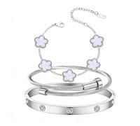 KBRPEY 18K Oro 3 Pezzi Bracciale Donna Oro Elegante Design Floreale Acciaio Inossidabile per Look Chic da Lavoro Eventi e Casual