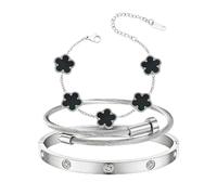 KBRPEY 18K Oro 3 Pezzi Bracciale Donna Oro Elegante Design Floreale Acciaio Inossidabile per Look Chic da Lavoro Eventi e Casual