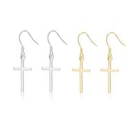 KBRPEY 2 Paia di Orecchini Croce da Donna Orecchini Pendenti Vintage in Oro e Argento con Gancio Alla Francese Gioielli Moda per L’Uso Quotidiano