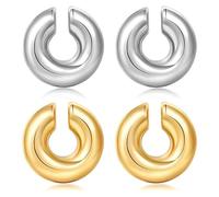 KBRPEY 2 Paia Orecchini Cerchio Oro Grosso per Donna, Leggeri Acciaio Inossidabile Aperti Spessi Orecchini, Argento Oro Ipoallergenici Moda Gioielli Regalo per Donna e Ragazze