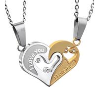 KBRPEY 2 Pezzi Collana Cuore Puzzle Coppia Ciondolo Romantico Acciaio Inossidabile Catena Palline Gioiello Amore Bicolore Cristalli