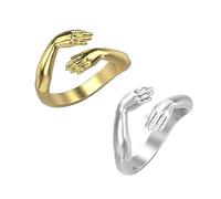 KBRPEY 2 Pezzi Donna Sterling 925 Anello, Romantico Abbraccio Mani Abbraccio Anello Aperto per Donna Uomo Coppia Gioielli Anello Regolabile Regalo di San Valentino