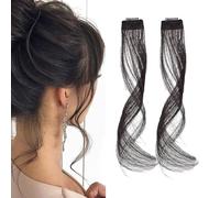 KBRPEY 2 Pezzi Frangia Clip Capelli Veri 35 cm Natural Side Air Bangs Draghi Sintetici Posticci con Tempie per Donne (Nero B)