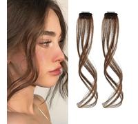 KBRPEY 2 Pezzi Frangia Clip Capelli Veri 35 cm Natural Side Air Bangs Draghi Sintetici Posticci con Tempie per Donne (Marrone B)
