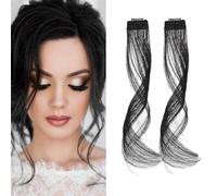 KBRPEY 2 Pezzi Frangia Clip Capelli Veri 35 cm Natural Side Air Bangs Draghi Sintetici Posticci con Tempie per Donne (Nero A)