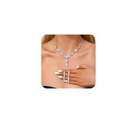 KBRPEY 2 Pezzi Set Gioielli Donna Collana Orecchini Marquise Cristallo Brillante Elegante Parure Cerimonia Matrimonio Argento