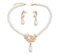 KBRPEY 2 Pezzi Set Gioielli Donna Collana Perle Elegante Orecchini Pendenti Cristalli Brillanti Parure Cerimonia Matrimonio Sposa