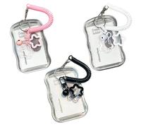 KBRPEY 3 Pezzi Porta Photocard Holder Custodie Trasparenti per Carte Collezionabili e Badge con Cavo a Molla e Ciondolo Stella con Campanellino Ideali per Fotocarte Carte ID