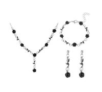 KBRPEY 3 Pezzi Set Gioielli Rosa Collana Bracciale Orecchini Pendenti Foglia Argento Catena Elegante Accessori Donna Cerimonia
