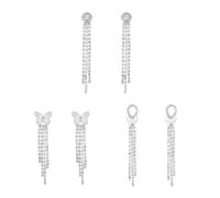 KBRPEY 3 Set Orecchini Pendenti Cascata Cristalli Brillanti Farfalla Eleganti Lunghi Cerimonia Matrimonio Donna