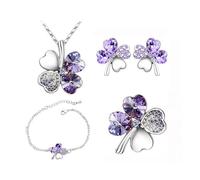 KBRPEY 4 Pezzi Parure Gioielli Trifoglio Cristallo Collana Orecchini Bracciale Anello Set Donna Elegante Accessori Brillanti