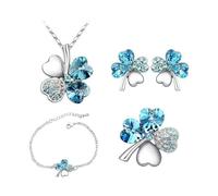 KBRPEY 4 Pezzi Parure Gioielli Trifoglio Cristallo Collana Orecchini Bracciale Anello Set Donna Elegante Accessori Brillanti