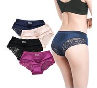 KBRPEY 4 Pezzi Set di Mutandine Slip Donna Pizzo Mutande Senza Cuciture Culotte Traspiranti Intimo Microfibra Vita Alta Comfort Quotidiano