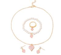 KBRPEY 4 Pezzi Set Gioielli Cuore Perle Collana Bracciale Anello Orecchini Parure Donna Elegante Romantico Accessori Cerimonia